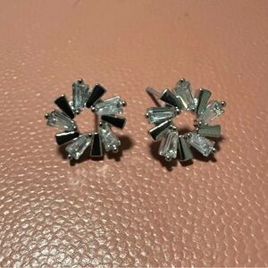 Macy's Silver Crystal Baguette Circle Stud Earrings